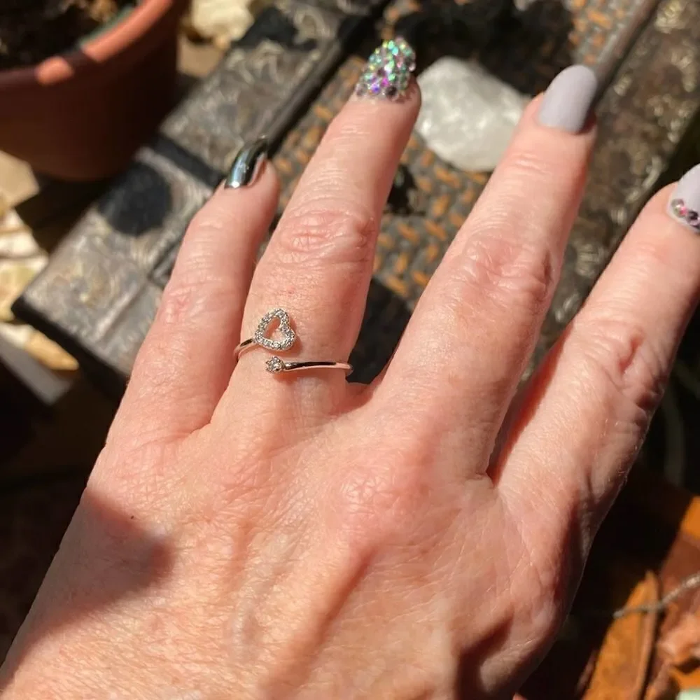 Sterling Silver Heart Cz Wrap Ring Size 7
